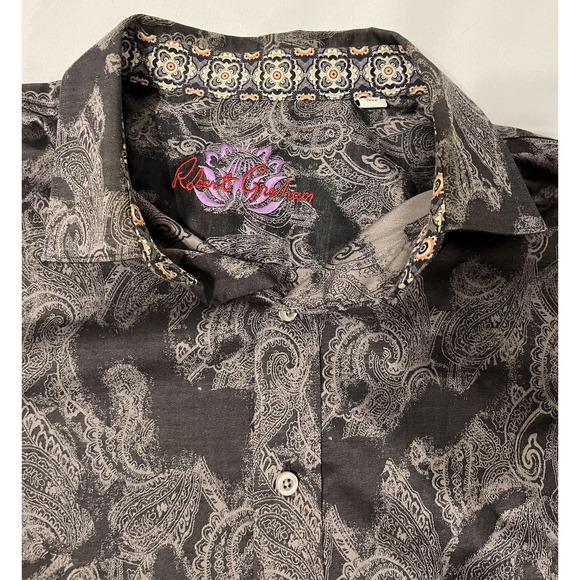 Robert Graham Shirt Mens 1XLT Black Gray Paisley Casual Long Sleeve Button Cuffs - Picture 13 of 16
